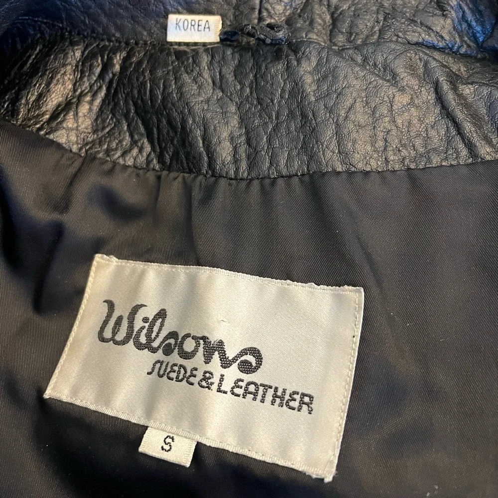 VTG Wilson Leather BLACK moto Jacket side zip baddie grunge moto anime goth S - Picture 4 of 9